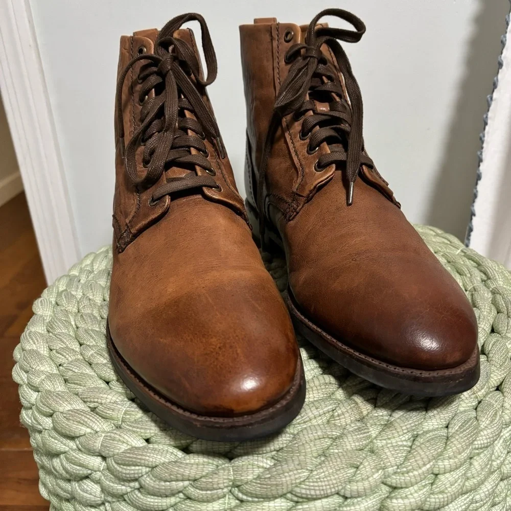 Frye Peyton Lace Up Distressed Brown Cognac Casual Dress Boots